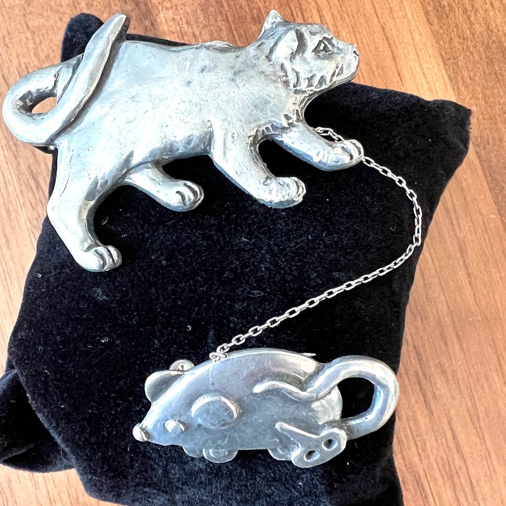 Vintage Cat and Mouse Double Brooch